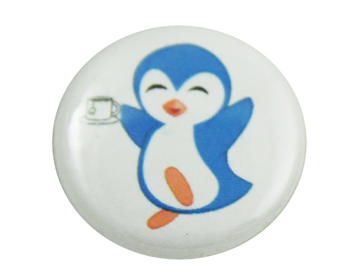 1.0" Button - Penguin Drinking Tea
